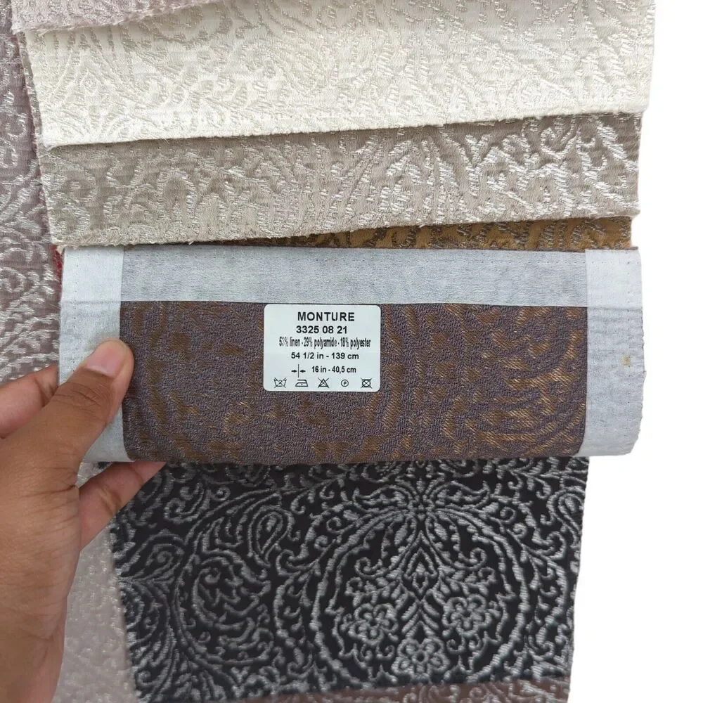 CASAMANCE Monture Sample Book Fabric 12 Swatches Silver Damask Metallic 33 x 27